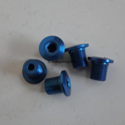 Set of Five (5) M8 Aluminum blue anodized Crank/Chain Ring screw NOS