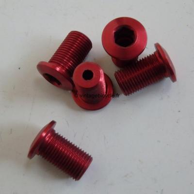 Set of Five (5) M8 Aluminum red anodized Crank/Chain Ring long screw NOS